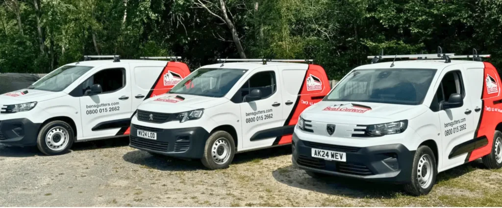 Our fleet of gutter cleaning vehicles in Leigh